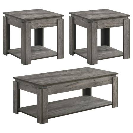 736145 Donal 3-Piece Occasional Set With Open Shelves Weathered Grey