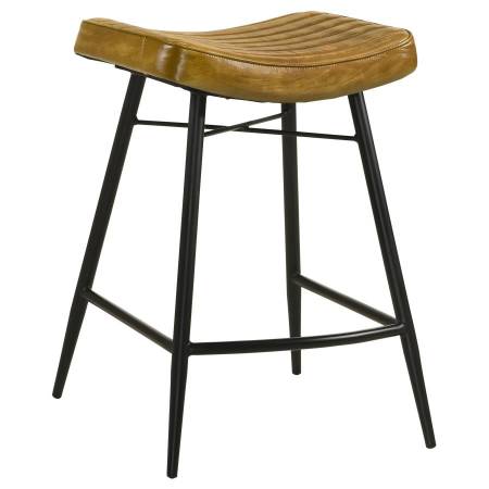 109248 Bayu Leather Upholstered Saddle Seat Backless Counter Height Stool Antique Camel And Black (Set Of 2)