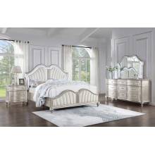 223391KE-S4 Evangeline 4-Piece Upholstered Platform Eastern King Bedroom Set Ivory And Silver Oak