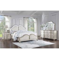 223391Q-S5 Evangeline 5-Piece Upholstered Platform Queen Bedroom Set Ivory And Silver Oak