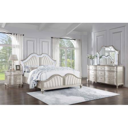 223391KE-S5 Evangeline 5-Piece Upholstered Platform Eastern King Bedroom Set Ivory And Silver Oak