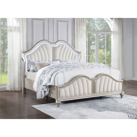 223391KW Evangeline Tufted Upholstered Platform California King Bed Ivory And Silver Oak
