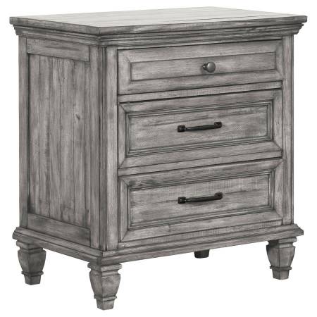 224032 Avenue 3-Drawer Rectangular Nightstand With Dual USB Ports Grey