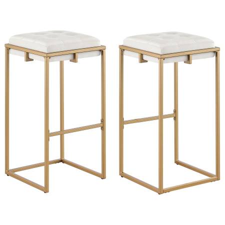 183646 Nadia Square Padded Seat Bar Stool (Set Of 2) Beige And Gold