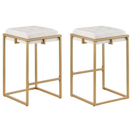 183645 Nadia Square Padded Seat Counter Height Stool (Set Of 2) Beige And Gold