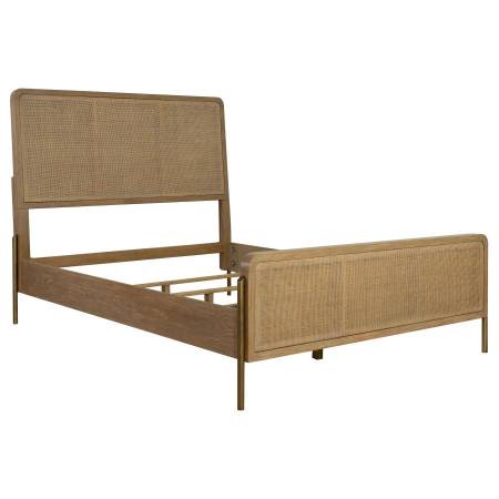 224300Q Arini Upholstered Queen Panel Bed Sand Wash And Natural Cane