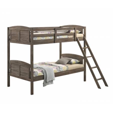 400808 Flynn Twin Over Twin Bunk Bed Weathered Brown