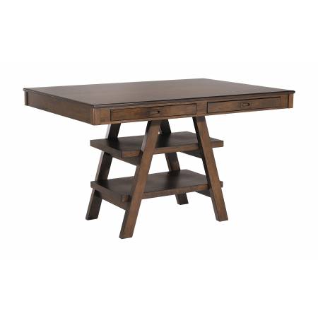 115208 Dewey 2-Drawer Counter Height Table With Open Shelves Walnut