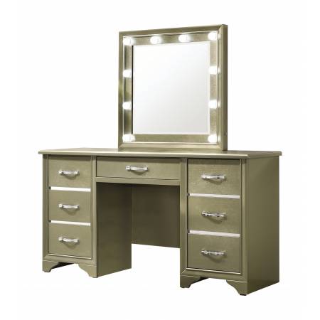 205297 Beaumont 7-Drawer Vanity Desk With Lighting Mirror Champagne
