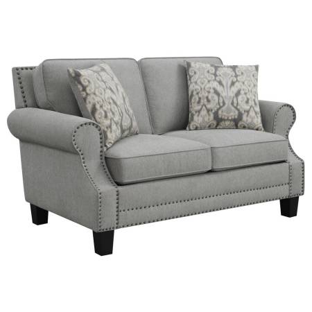 506872 Sheldon Upholstered Loveseat with Rolled Arms Grey
