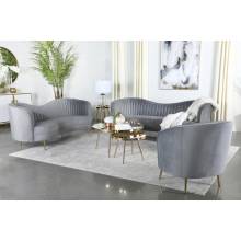 506864-S3 Sophia 3-piece Upholstered Living Room Set with Camel Back Grey and Gold