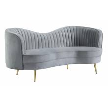 506865 Sophia Upholstered Loveseat with Camel Back Grey and Gold