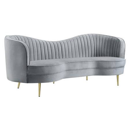 506864 Sophia Upholstered Sofa with Camel Back Grey and Gold