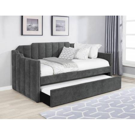 315962 Kingston Upholstered Twin Daybed with Trundle Charcoal