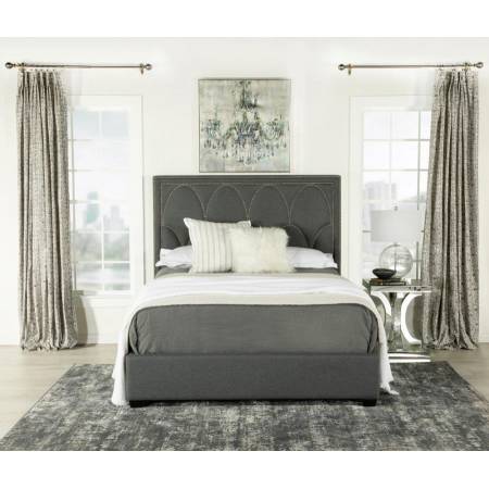 315900Q Bowfield Upholstered Bed with Nailhead Trim Charcoal