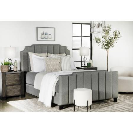 306029F Fiona Upholstered Panel Bed Light Grey