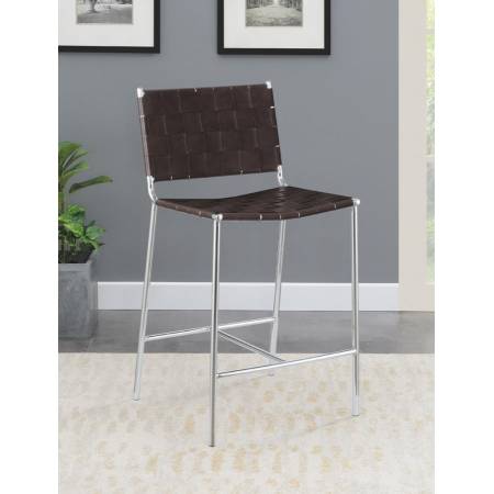 183583 Upholstered Counter Height Stool with Open Back Brown and Chrome