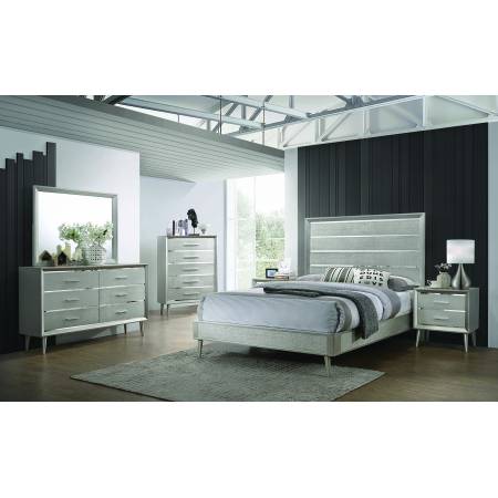 222701Q-S5 5PC SETS Ramon Queen Panel Bed Metallic Sterling