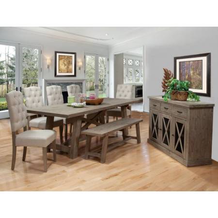 2068-01-7PC 7PC SETS Newberry Rectangular Dining Table, Weathered Natural + 5 Side Chairs + Bench