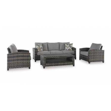 P335-081 Oasis Court Outdoor Sofa/Chairs/Table Set (Set of 4)