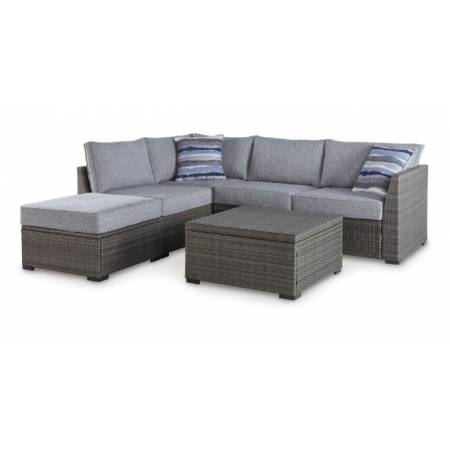 P297-070 Petal Road Outdoor Loveseat Sectional/Ottoman/Table Set (Set of 4