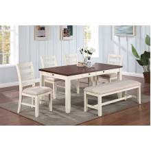F2520-6PC1 6PC SETS Dining Table + 4 Chairs + Bench