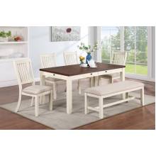 F2520-6PC 6PC SETS Dining Table + 4 Chairs + Bench