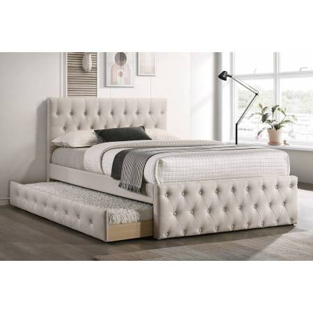 F9517T TWIN BED W/TRUNDLE-LIGHT BROWN BURLAP