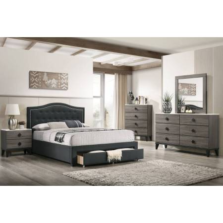 F9527Q QUEEN BED W/DRAWER-CHARCOAL BURPLAP