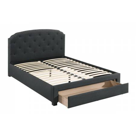 F9509Q QUEEN BED W/DRAWER-CHARCOAL BURPLAP