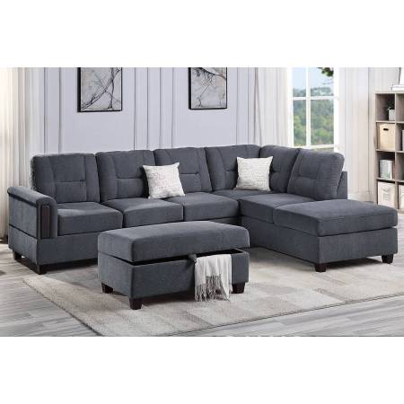 F8860 3-PC SECTIONAL SET Charcoal Chenille