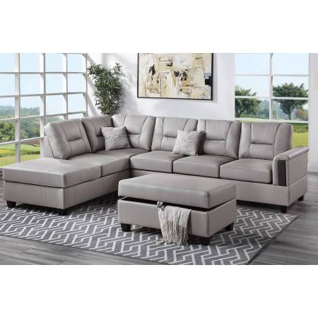 F8859 3-PC SECTIONAL SET Light grey PU