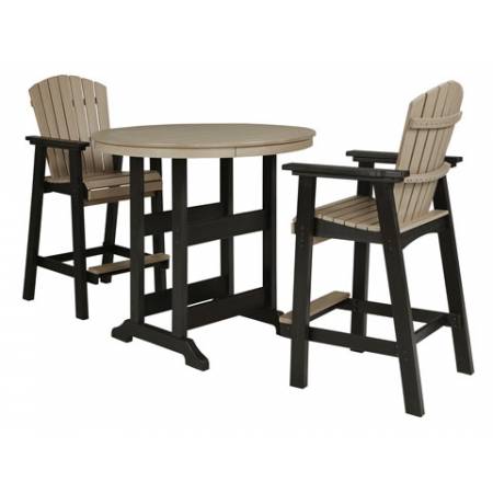 P211-613-130(2) 3PC SETS Fairen Trail Round Bar Table w/UMB OPT + 2 Barstool