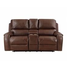 8549BRW-2 Double Glider Reclining Love Seat with Center Console, Receptacles and USB Ports