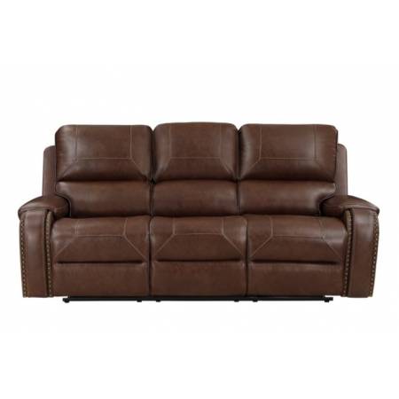 8549BRW-3 Double Reclining Sofa with Center Drop-Down Cup Holders, Receptacles and USB Ports