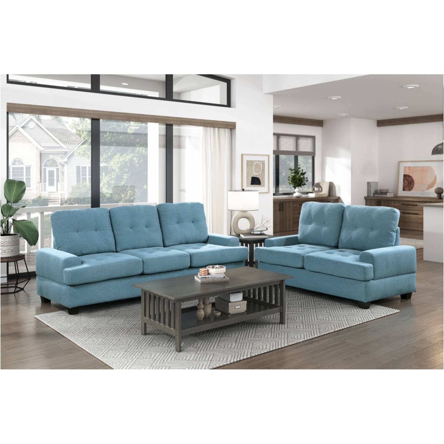 9367bue 2n 2pc Sets Sofa With Drop Down