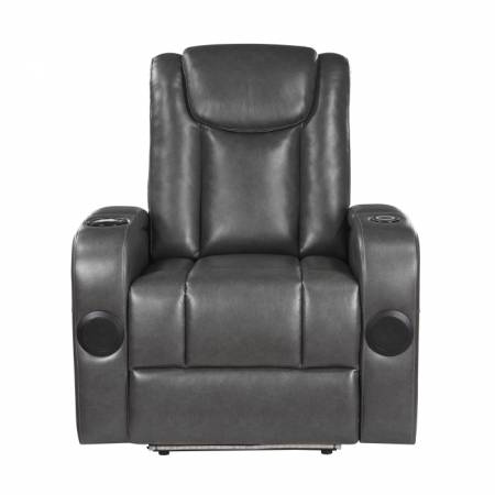 8522GRY-1PW Power Reclining Chair with Wireless Charger, Cooling Cup-Holder, Storage Arms, Speakers, LED Light and USB port