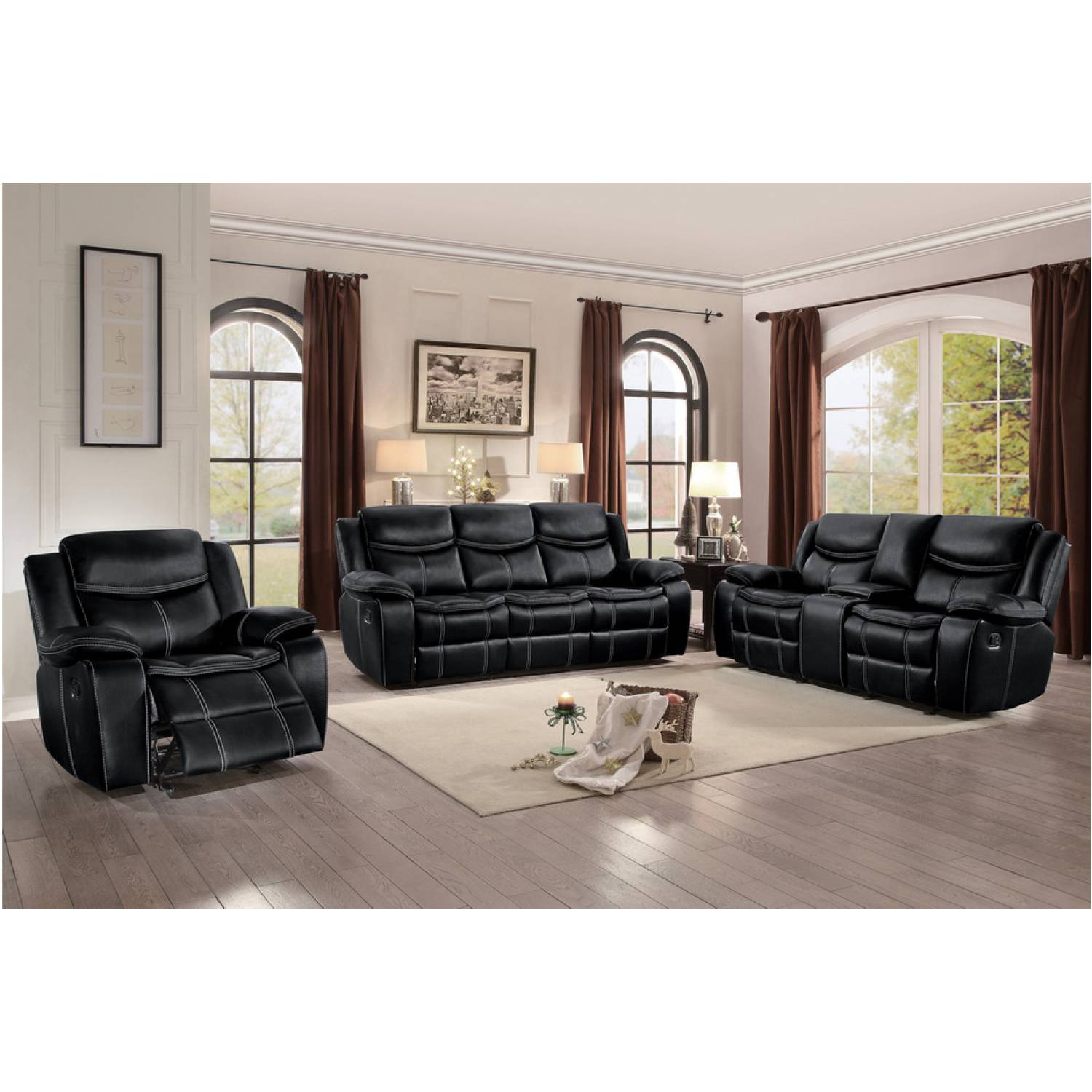 8230BLK*3 3pc Set: Sofa, Love, Chair