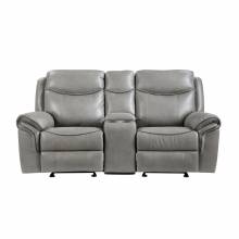 8206GRY-2 Double Glider Reclining Love Seat with Center Console, Receptacles and USB Ports