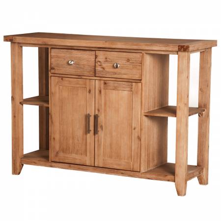 8812 Alpine Furniture 8812-06 Aspen Buffet 2 Drawers 2 Doors Open Shelving Iron Brush Natural