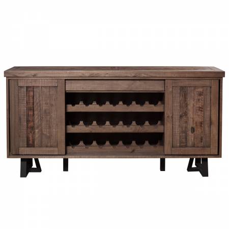 1568 Alpine Furniture 1568-06 Prairie Sideboard Wine Holder Sliding Doors Reclaimed Natural on Black Base