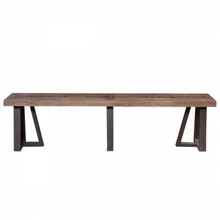 1568 Alpine Furniture 1568-03 Prairie Dining Bench Reclaimed Natural Pine Top on Black Base