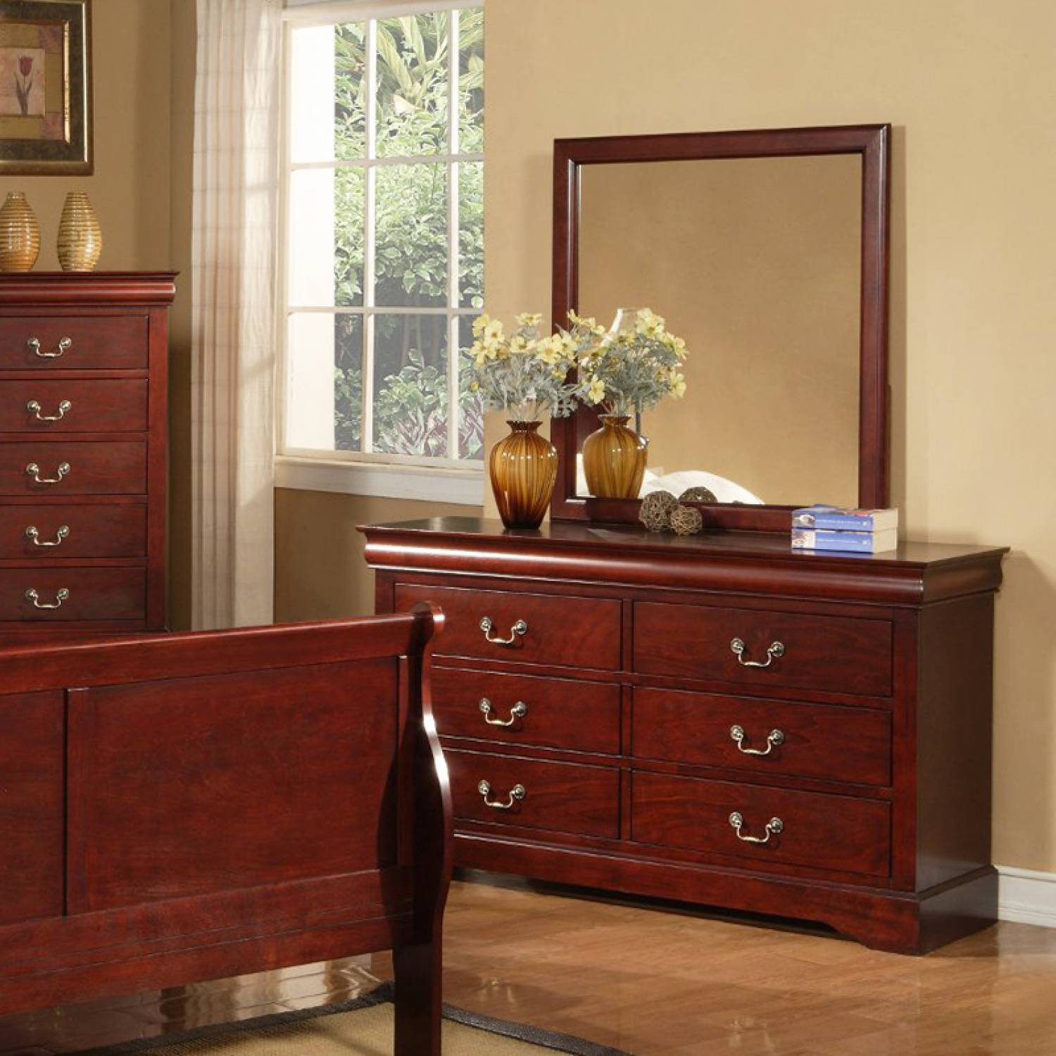 Acme Furniture Louis Philippe III Cherry Dresser and Mirror