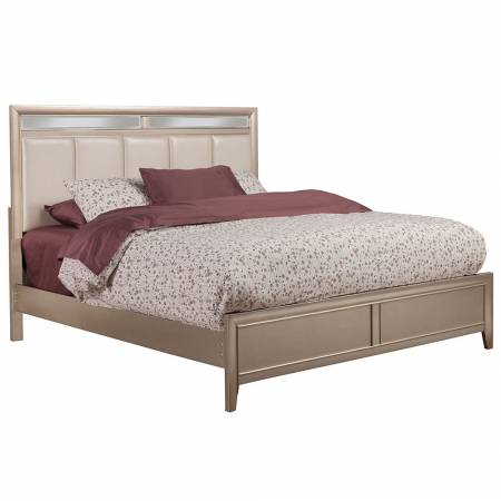 1519 Alpine Furniture 1519-07EK Silver Dreams Standard King Bed Upholstered Mirror Accents Headboard