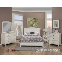 977-W Alpine Furniture 977-W-01Q Baker 4PC SETS Queen Panel Bed White Finish