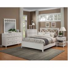 955 Alpine Furniture 955-01Q Potter 4PC SETS Queen Panel Bed White Cross Back Open Headboard Design