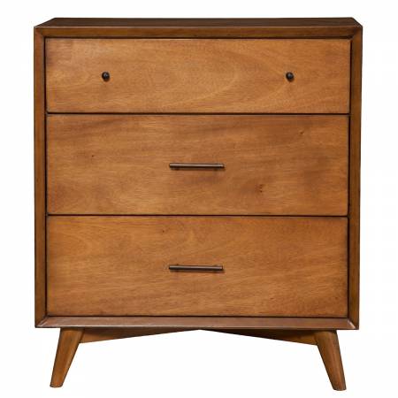 966 Alpine Furniture 966-04 Flynn Mid Century Modern 3 Drawer Small Chest Acorn Finish