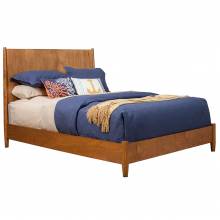 966 Alpine Furniture 966-01Q Flynn Mid Century Modern Queen Panel Bed Acorn Finish