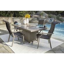P318-773-601A(4) 5 PC SETS Rectangular Fire Pit Table + 4 Arm Chairs