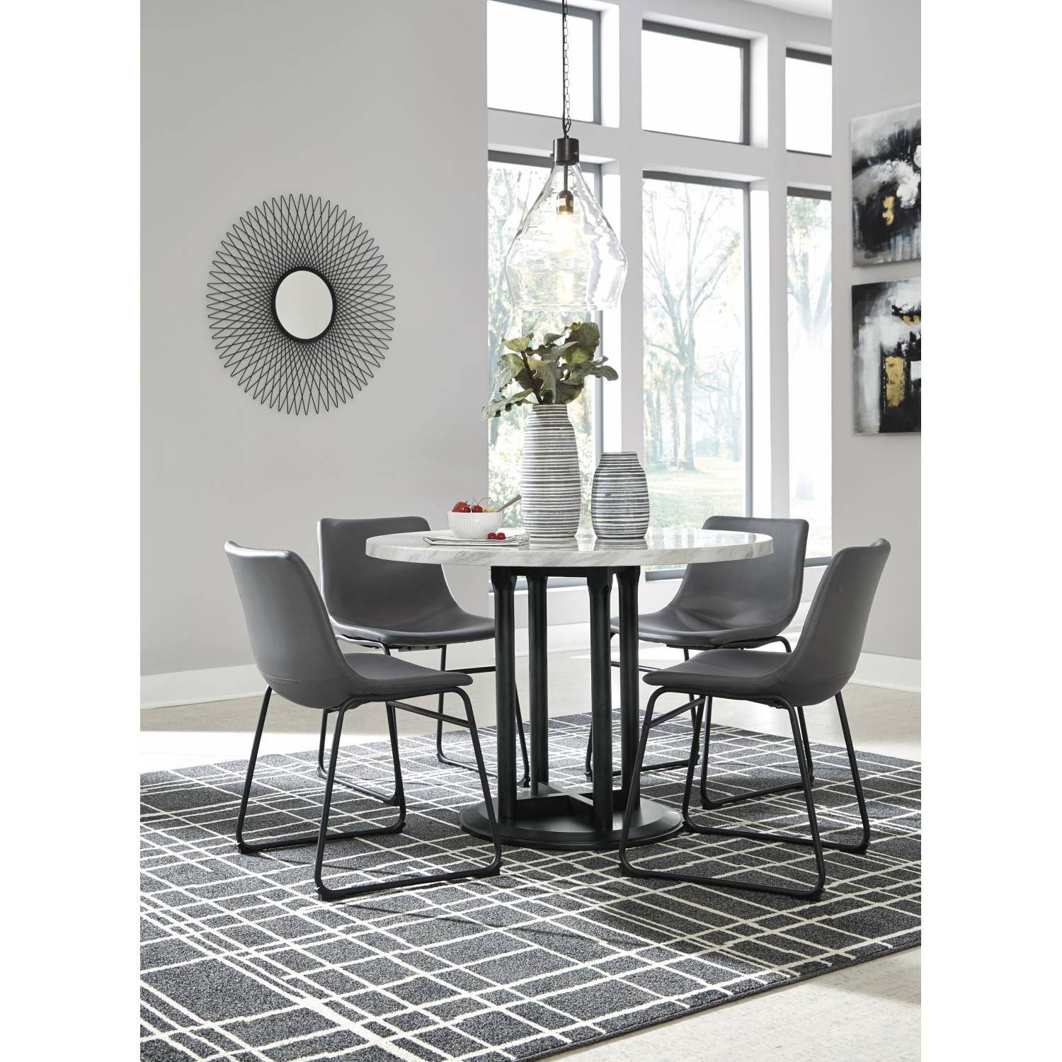 D372-14-08(4) 5PC SETS Round Dining Room Table + 4 Side Chairs